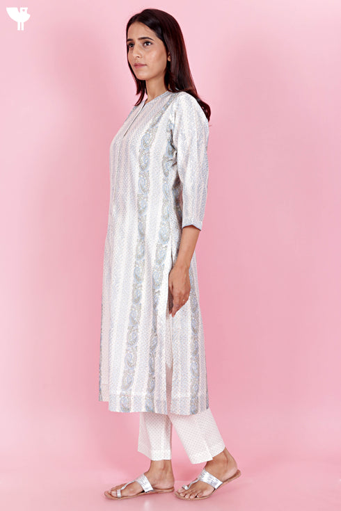 Chanderi Silk Kurta Pant And Dupatta Set In Block Print